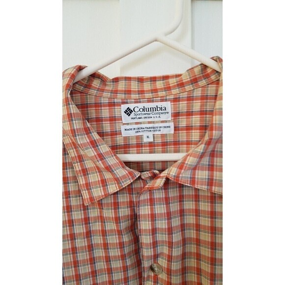 Columbia shirt Mens XL Short Sleeve Plaid Button Front orange - Picture 2 of 6